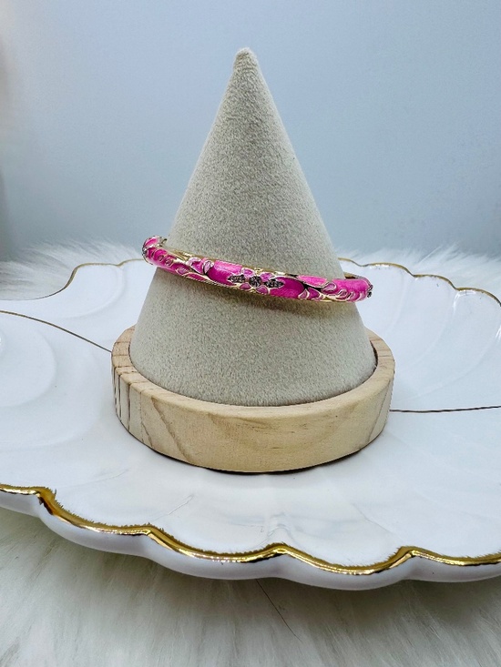 Jewelry - Pink Enamel Gold-Tone Floral Cloisonne Bangle Bracelet